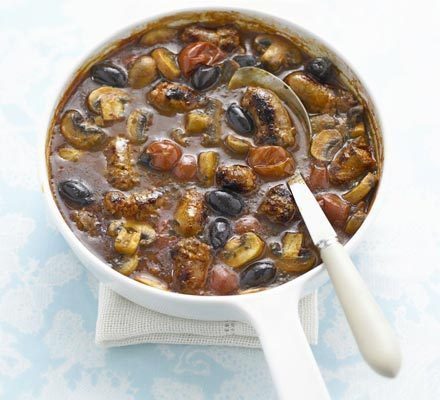 Sausages with oregano, mushrooms & olives recipe of Shraddhananda Moharana - Recipefy