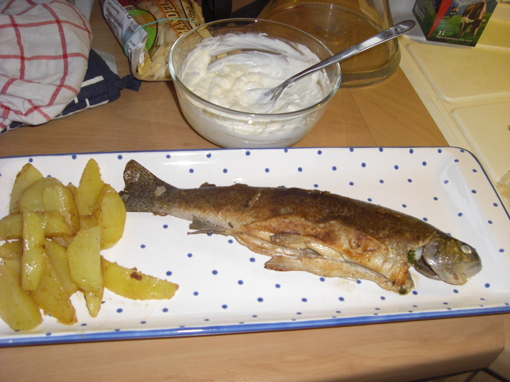 Trout with potatoes and sour-cream-garlic sauce of Sophia W. - Recipefy