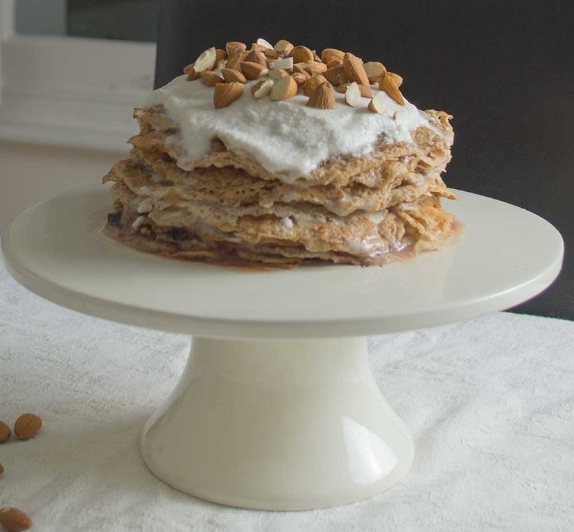 Cherry & Almond Pancake Cake de vegetarianyogi - Recipefy