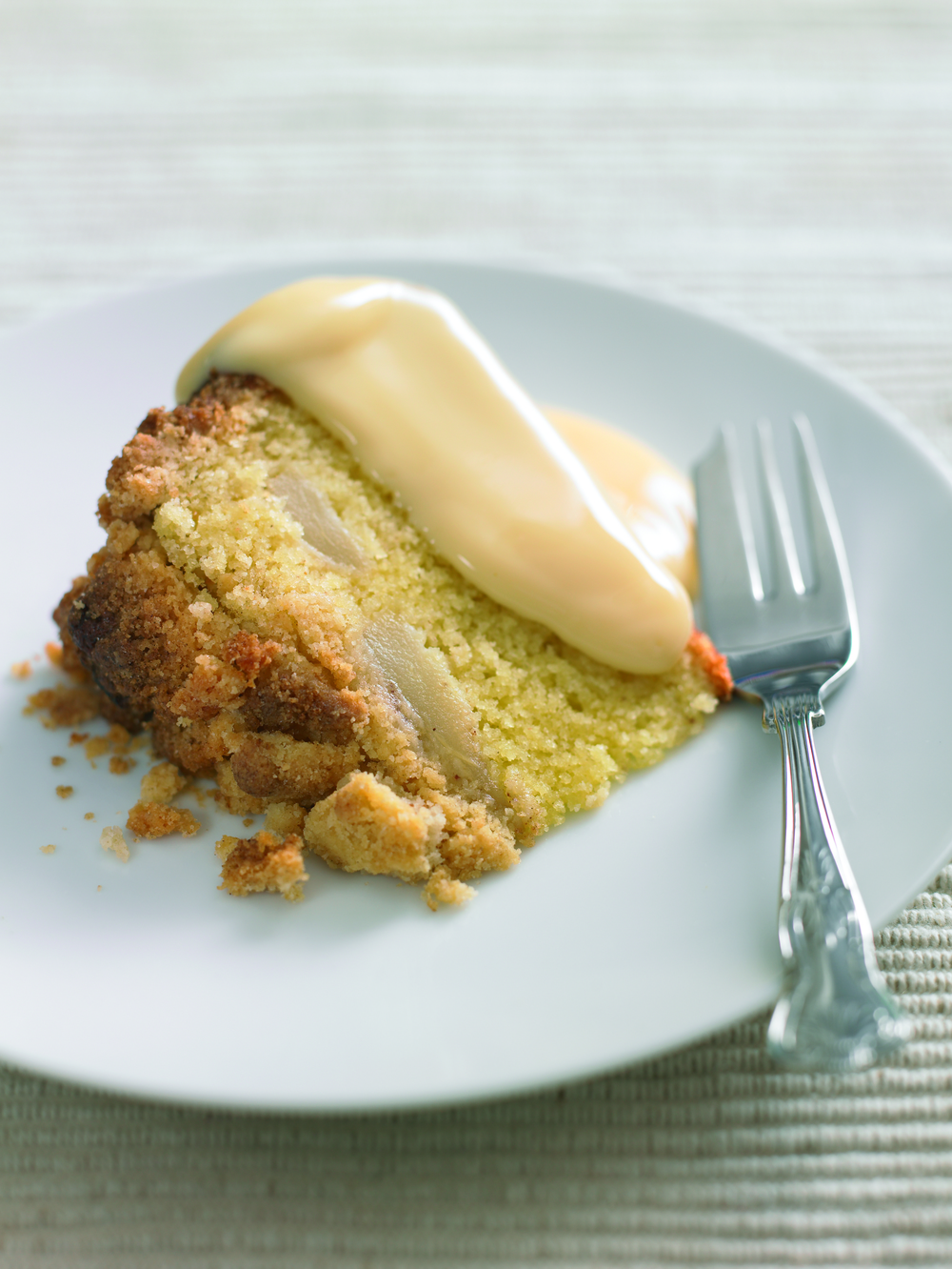 Canned Food UK's Cinnamon, Apple and Pear Crumble Cake with Custard of Emma Hall - Recipefy