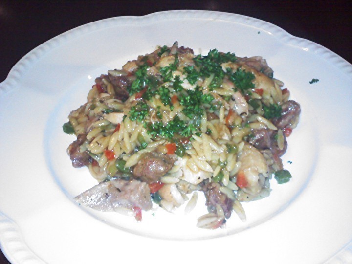 Chicken & Sausage Orzo Risotto di Karyn Johnson - Recipefy