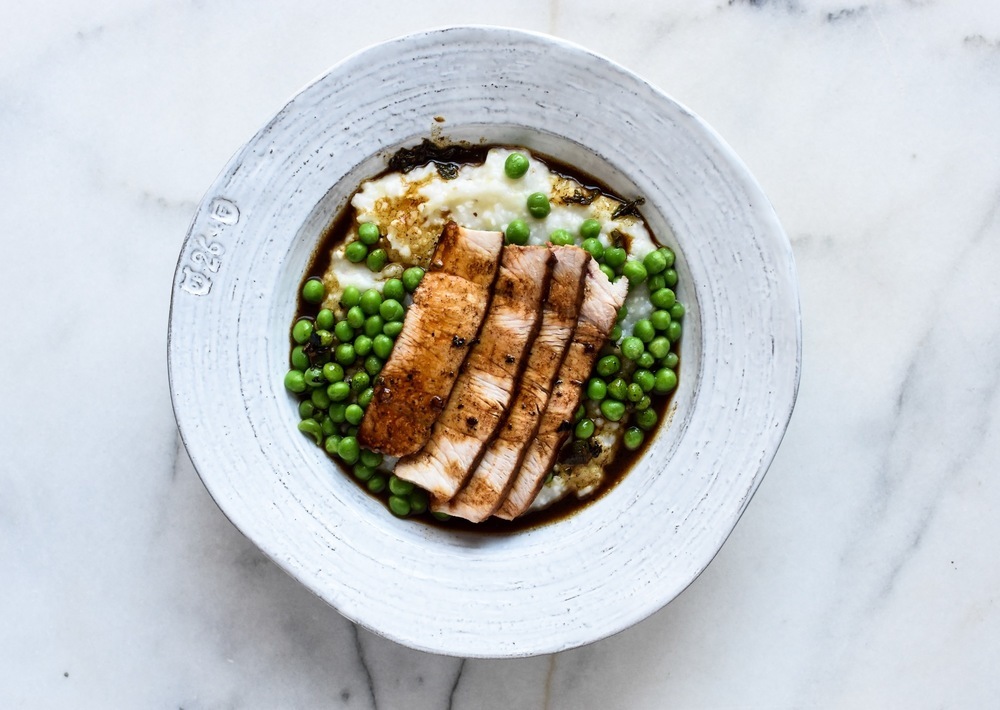 Pan Seared Pork Chops with Red Eye Gravy served with Grits and Buttered Peas of Jordan R. - Recipefy